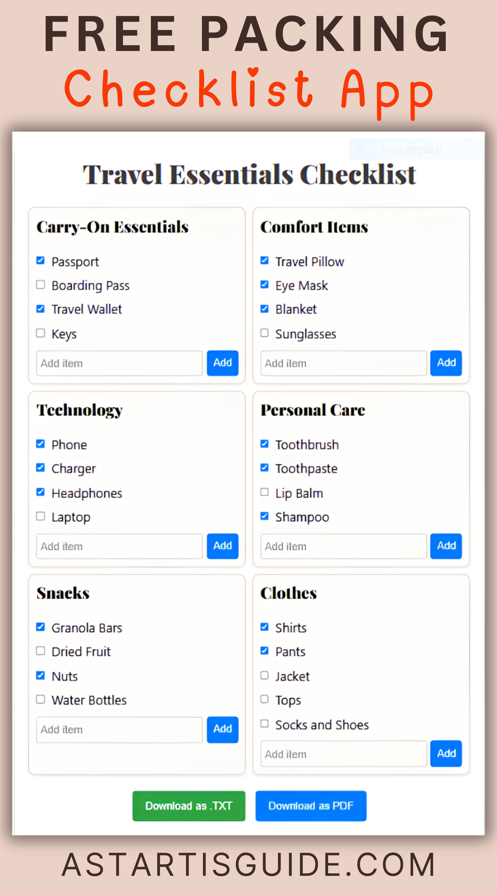 FREE packing Checklist App