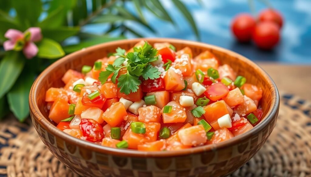 lomi lomi salmon, a traditional hawaiian dish